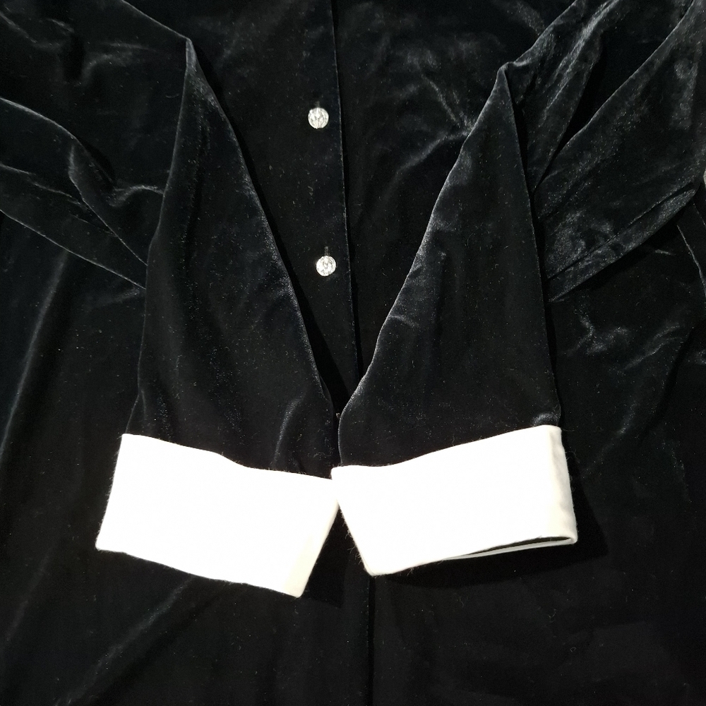 Ronni Nicole By Ouida Black Velvet Button Down Shirt with White Accents Petite L - Picture 5 of 10